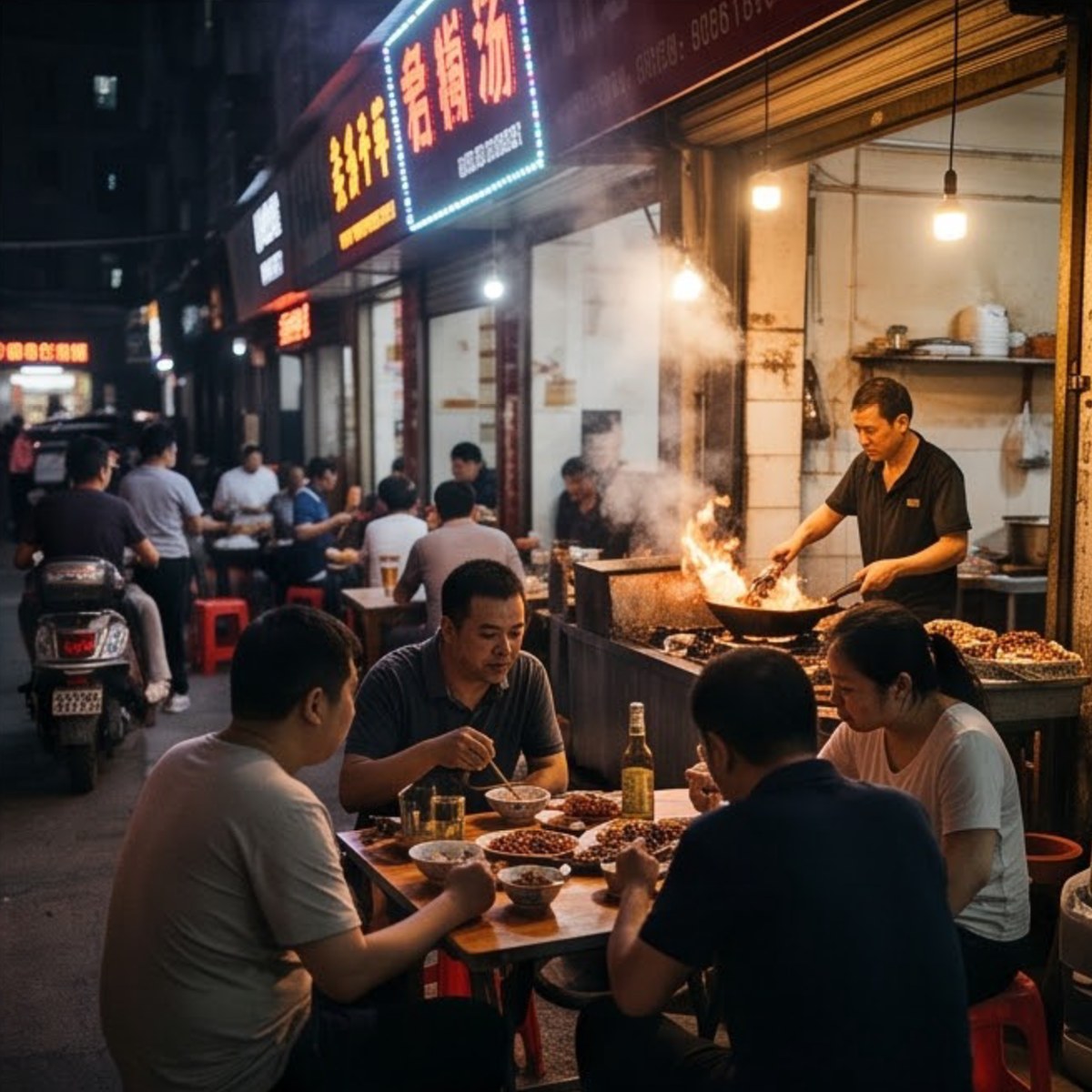 灶火、腊架与老社区的傍晚